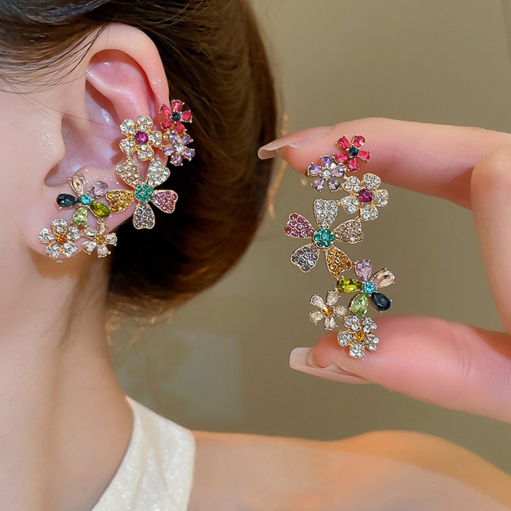Cluster Stud Ear - Dopamine Multicolor Flower Ear Cuff Stud