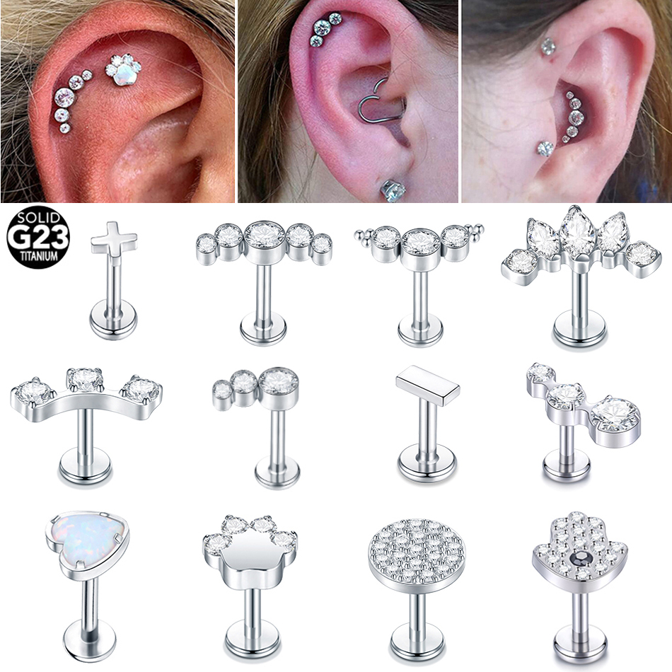Cluster Stud Ear - 1PC Titanium 16G CZ Gem Labret