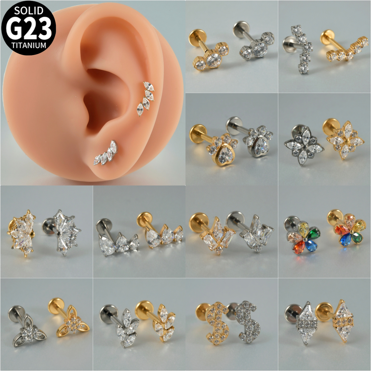 1PC Zircon G23 Solid Titanium  – Cluster Stud Ear Bewertung und Preis