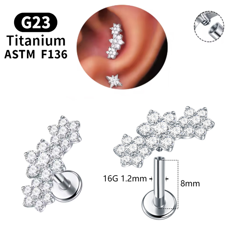 1PC G23 Titanium Three Flower  – Cluster Stud Ear Bewertung und Preis