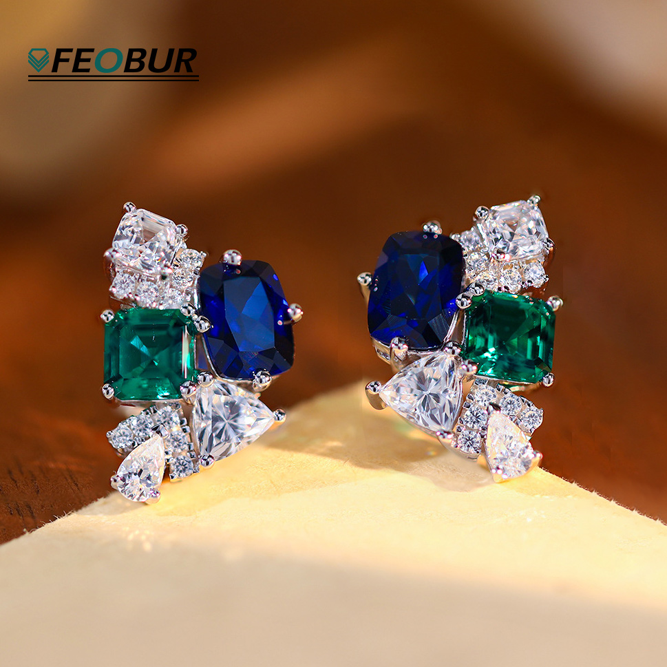 3.2cttw Lab Sapphire Emerald H – Cluster Stud Ear Bewertung und Preis